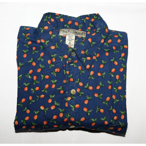 Tori Richard Men's Short Sleeve Button Front Pineapple Print Shirt Size Large - Picture 4 of 5